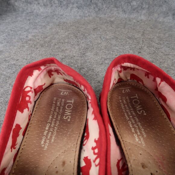 Toms Shoes Womens 7 Flats Slip On Casual Canvas Red Lifestyle Alpargatas Comfort - Picture 11 of 11